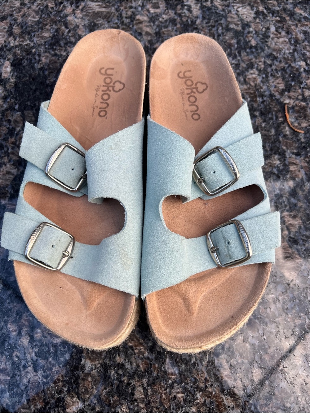 Yokono Women's Double Buckle Platform Slides in Light mint